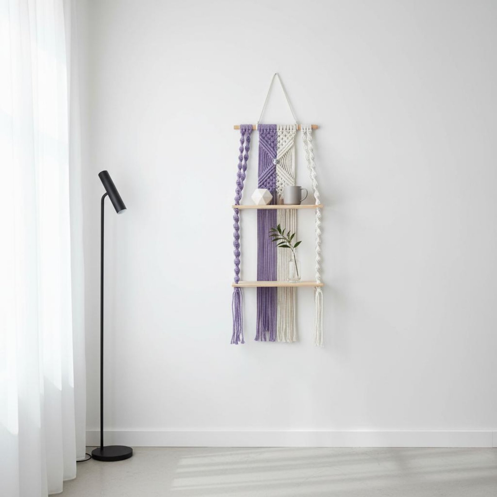 Macrame Wall Hanging - رف جداري بوهيمي سهل التعليق، رف