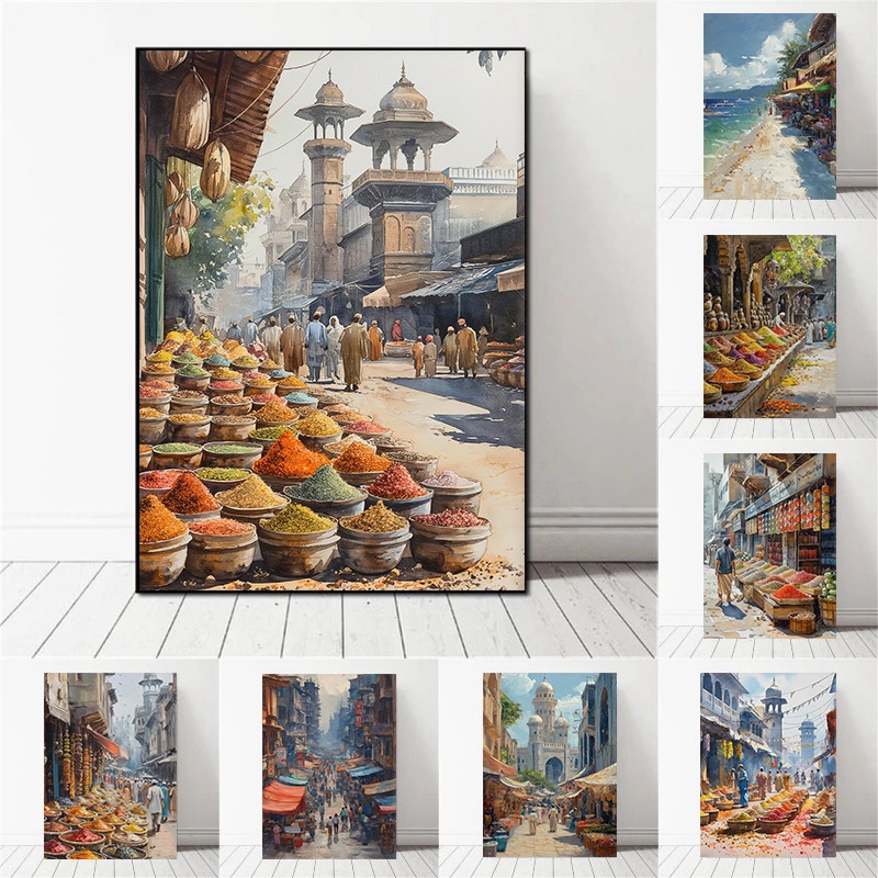 Home Decor Karachi - لوحة فنية مائية لسوق الشارع في