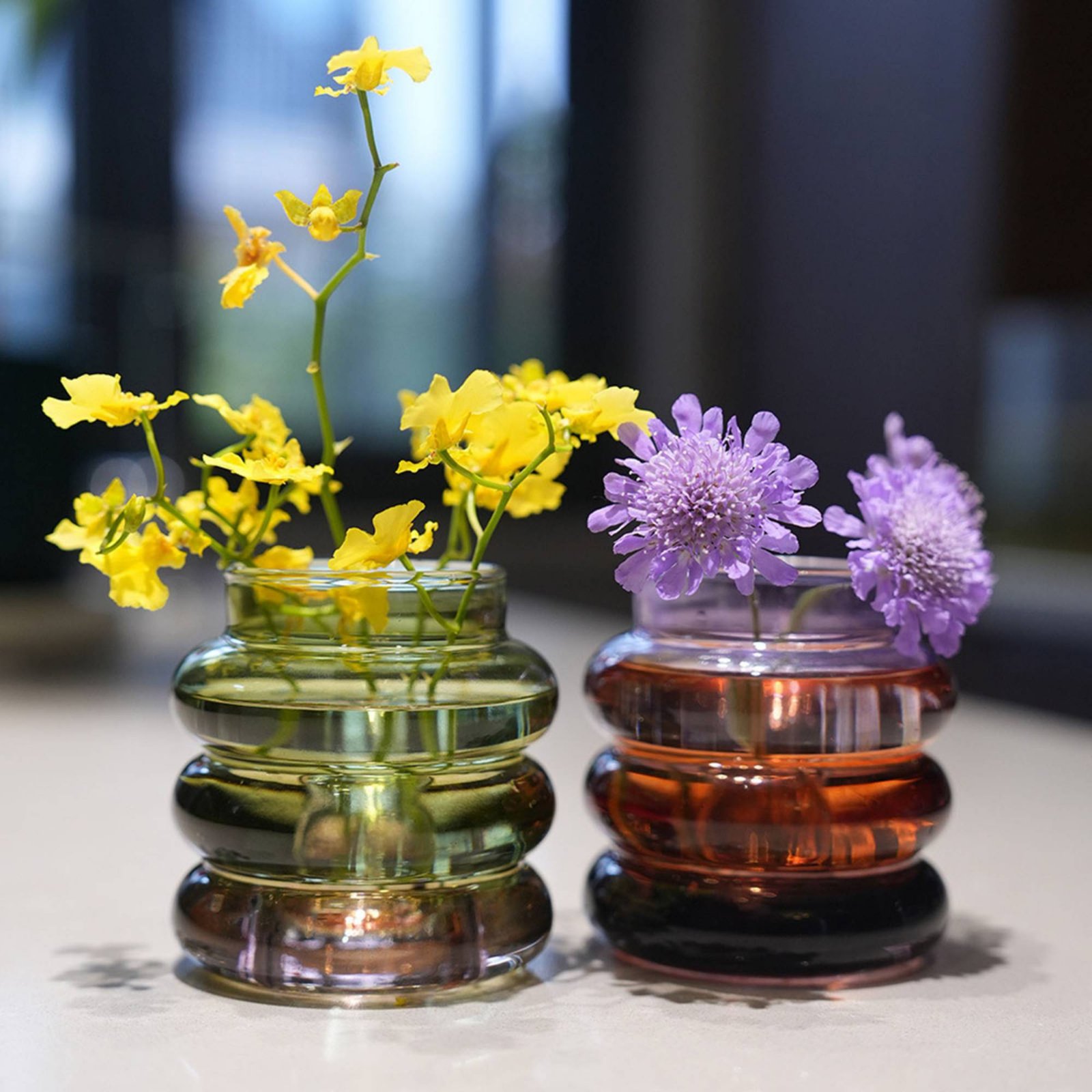 Home Decor Glass - مزهرية زجاجية دائرية شفافة لتزيين الطاولة،