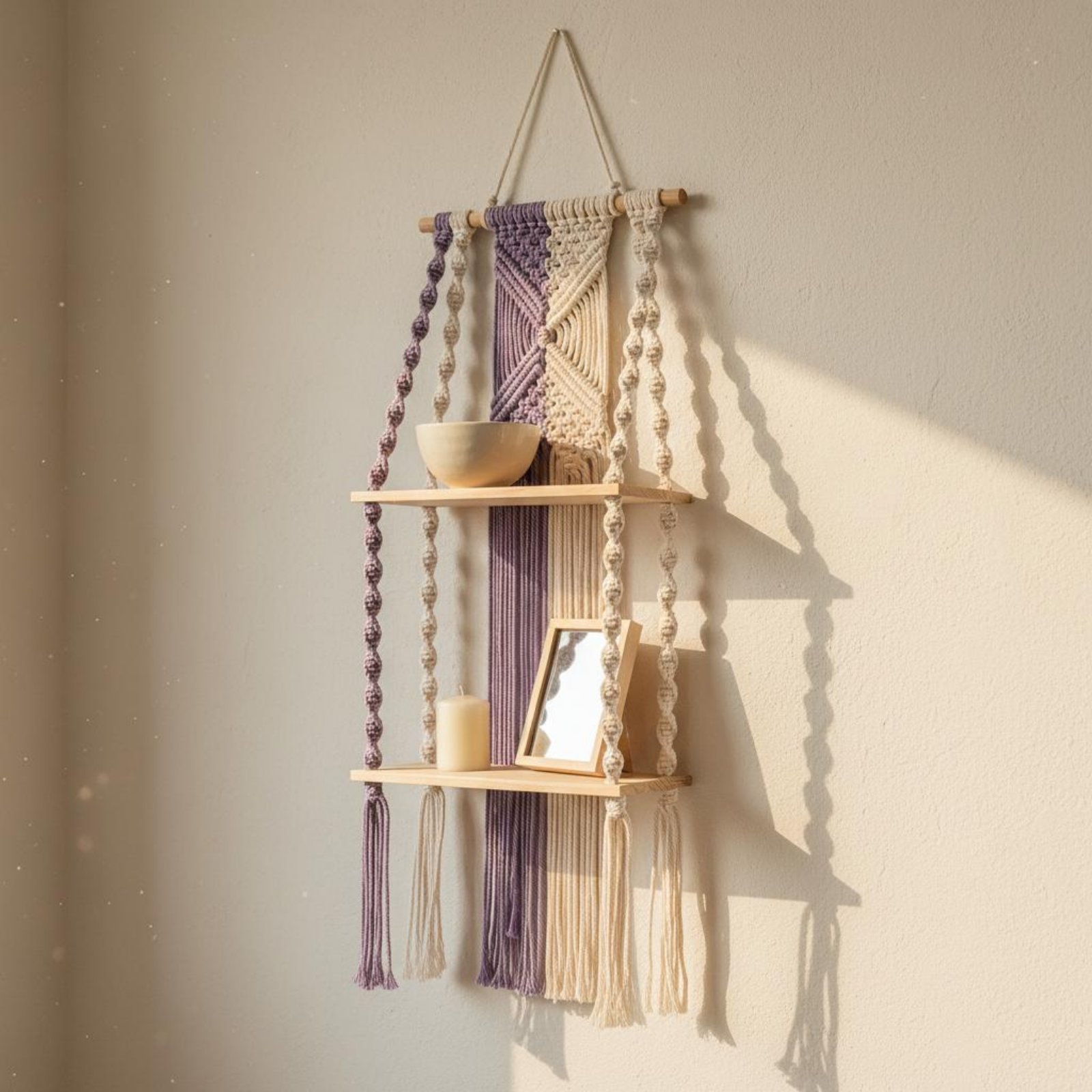 Macrame Wall Hanging - رف جداري بوهيمي معلق مصنوع يدويًا