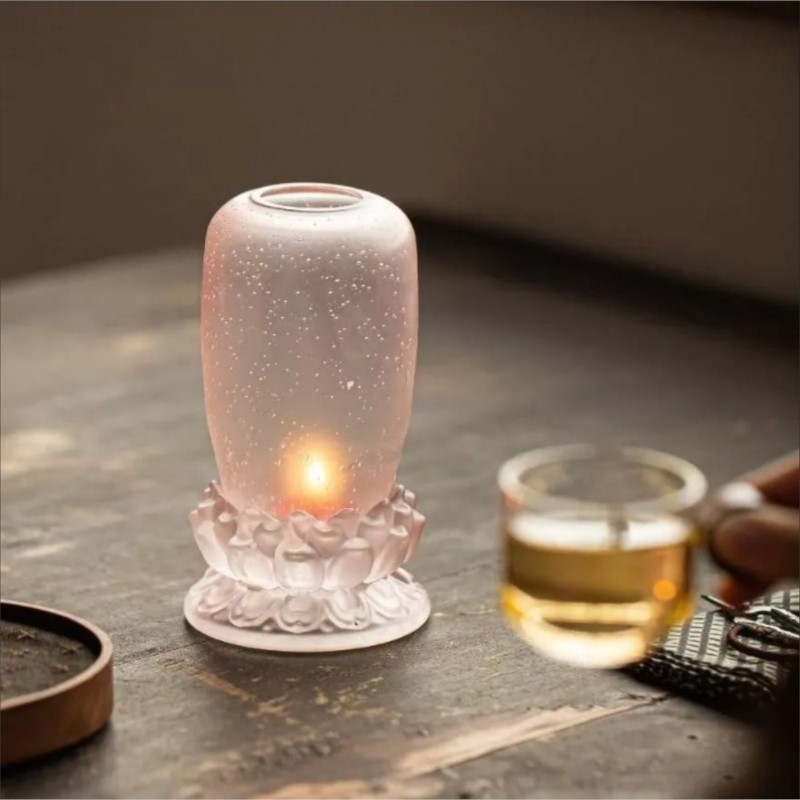 Home Decor Glass - حامل شموع زجاجي على شكل زهرة