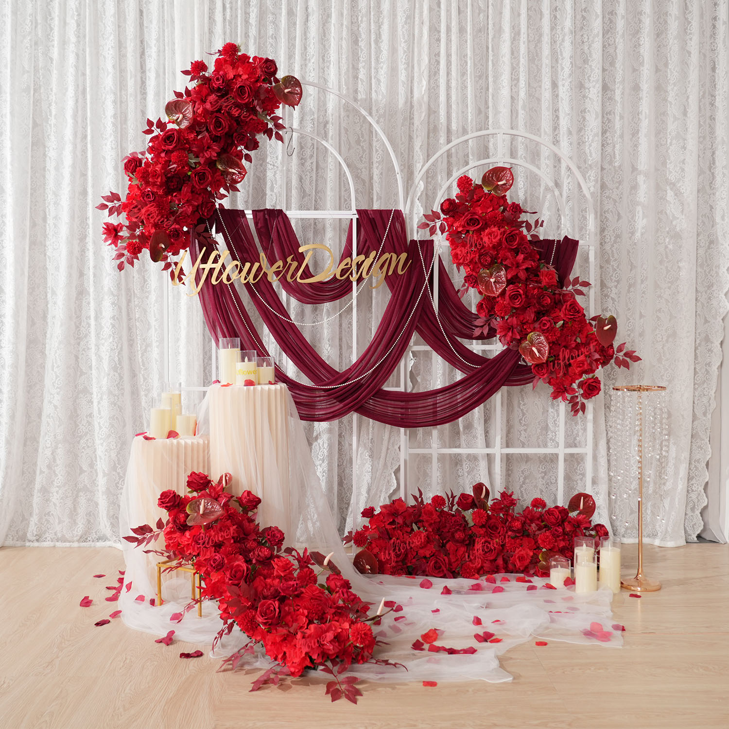 Uflower الأحمر زهرة صف الزفاف  - مراجعة Home Decor Event وسعره