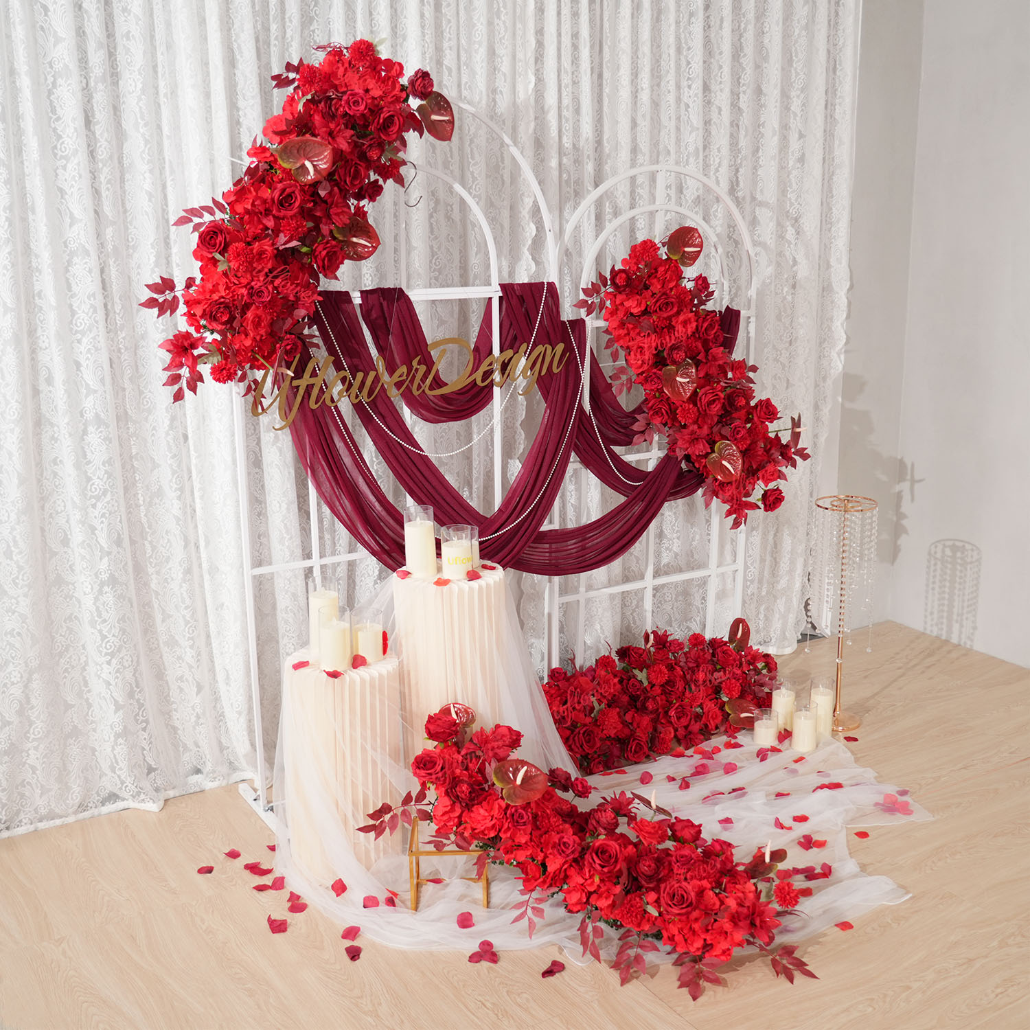 Uflower الأحمر زهرة صف الزفاف  - مراجعة Home Decor Event وسعره