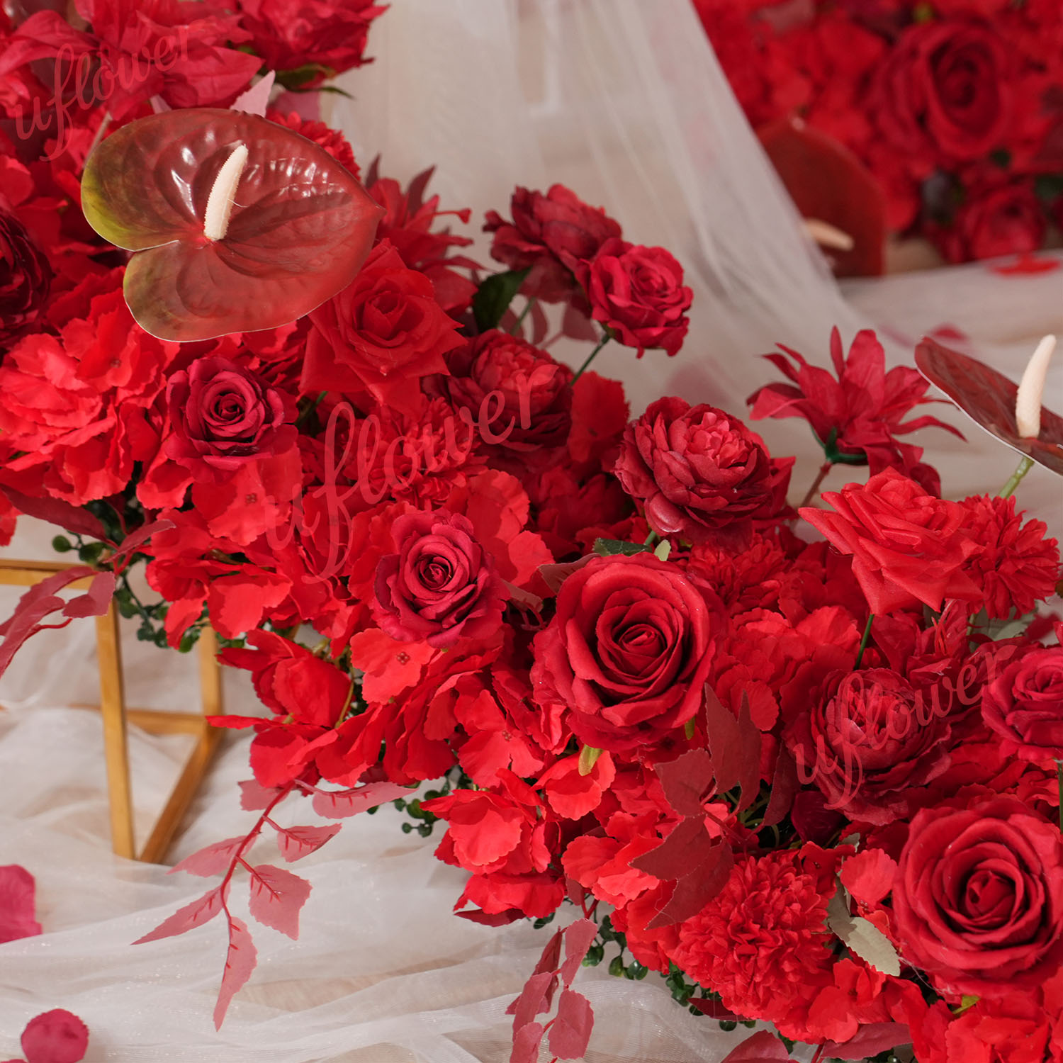 Uflower الأحمر زهرة صف الزفاف  - مراجعة Home Decor Event وسعره