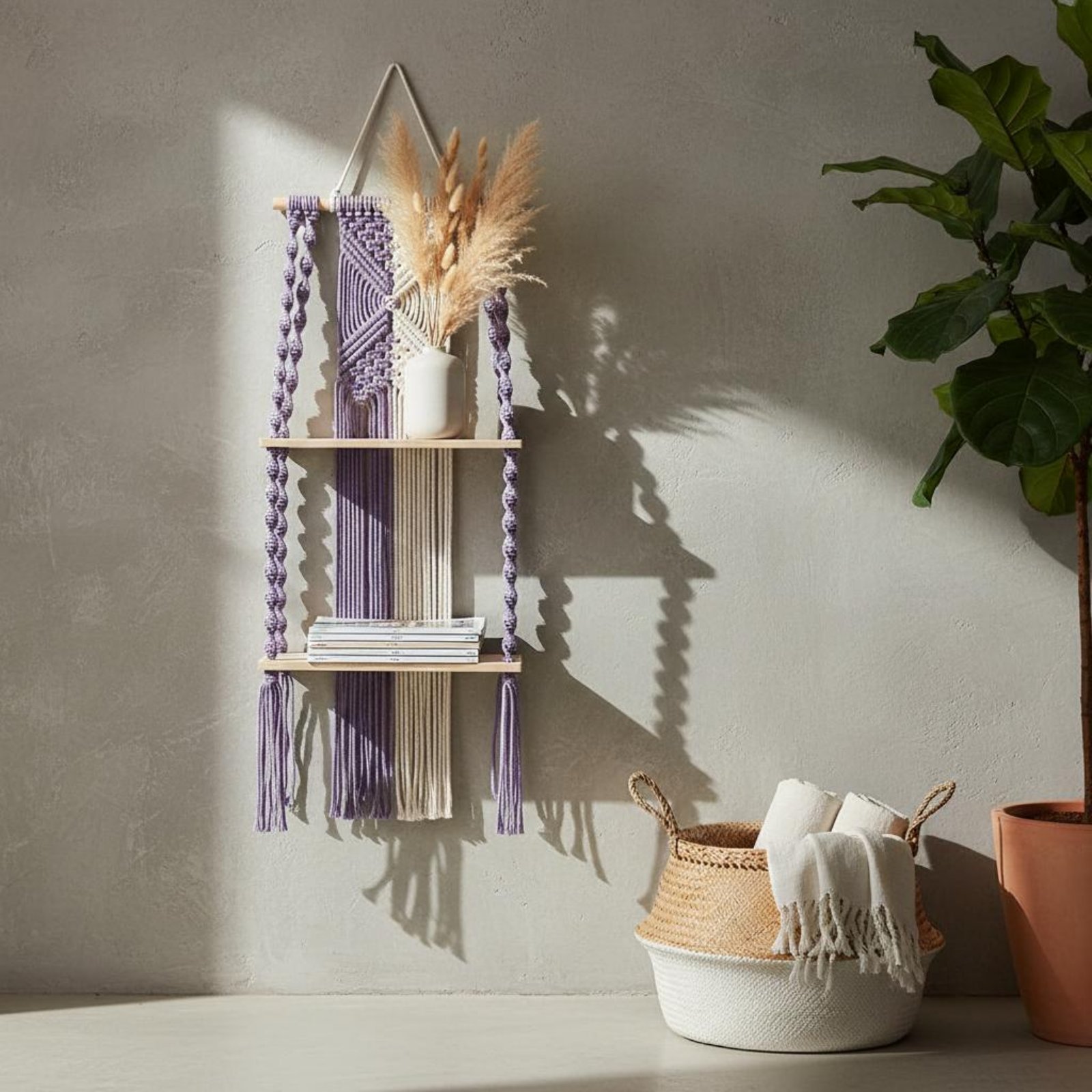 رف جداري بوهيمي معلق مصنوع يدو - مراجعة Macrame Wall Hanging وسعره